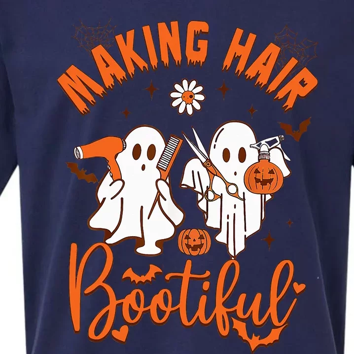 Making Hair Bootiful Funny Scary Ghost Hairdresser Halloween Sueded Cloud Jersey T-Shirt