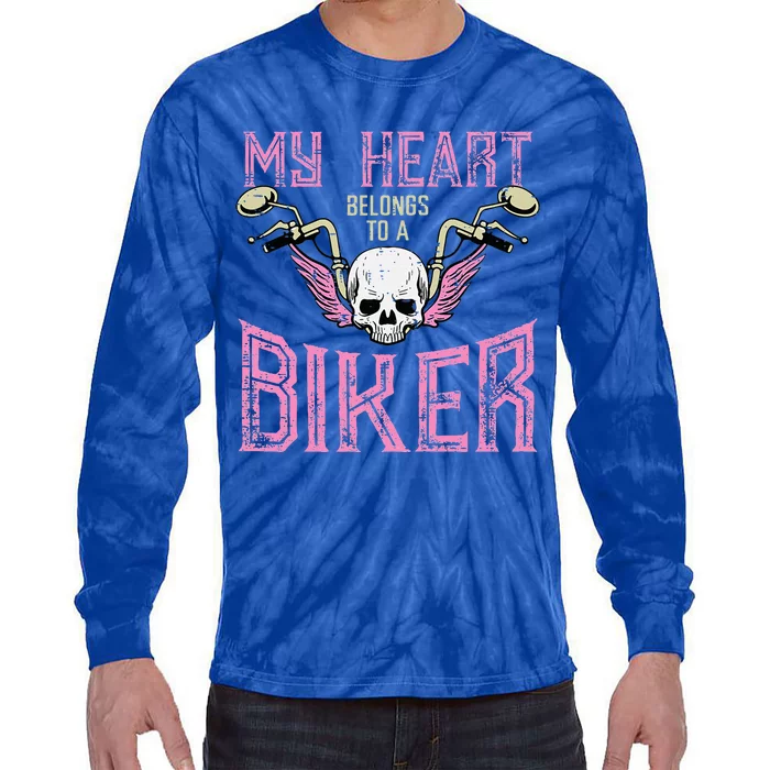 My Heart Belongs To A Biker Motorcycle Motorbike Tie-Dye Long Sleeve Shirt