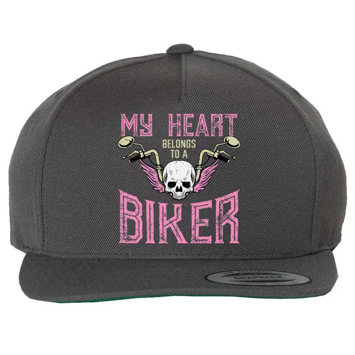 My Heart Belongs To A Biker Motorcycle Motorbike Wool Snapback Cap