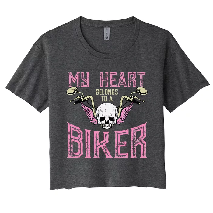 My Heart Belongs To A Biker Motorcycle Motorbike Women's Crop Top Tee