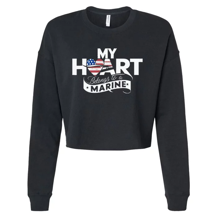 My Heart Belongs To A Marine Cropped Pullover Crew