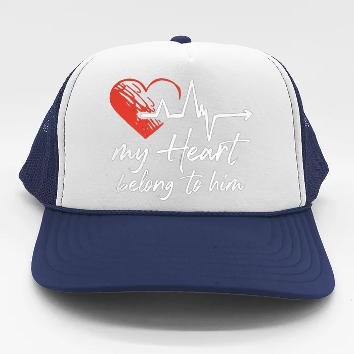 My Heart Belong To Him Couple Awesome Funny Valentine Trucker Hat