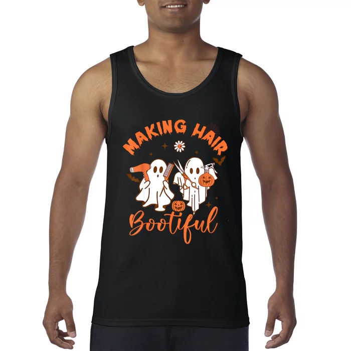 Making Hair Bootiful Funny Scary Ghost Hairdresser Halloween Tank Top