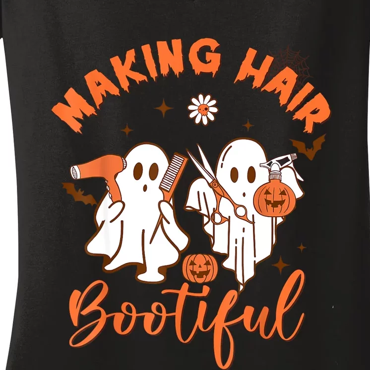 Making Hair Bootiful Funny Scary Ghost Hairdresser Halloween Women's V-Neck T-Shirt