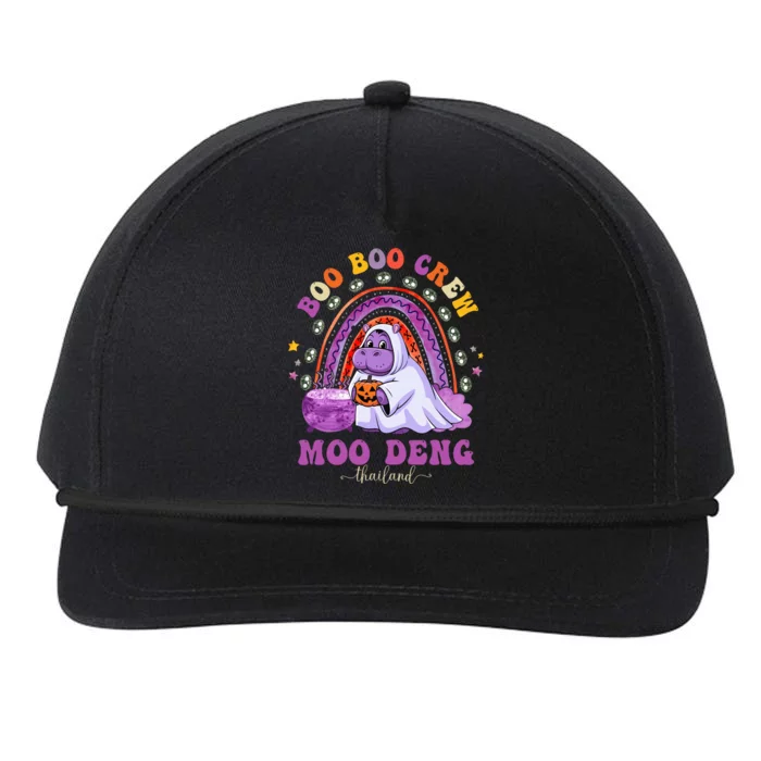 Moodeng Hippo Baby Pygmy Moo Deng Halloween Boo Boo Crew Halloween Rainbow Snapback Five-Panel Rope Hat