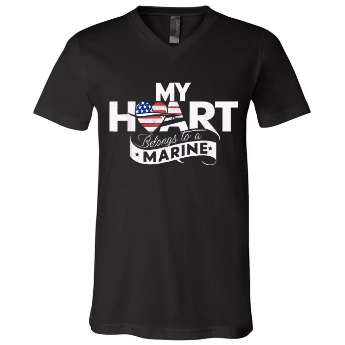 My Heart Belongs To A Marine V-Neck T-Shirt