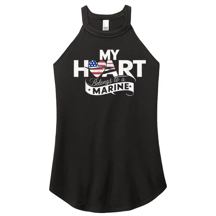 My Heart Belongs To A Marine Women’s Perfect Tri Rocker Tank