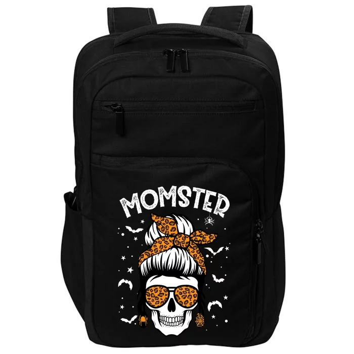 Momster Halloween Costume Skull Mom Messy Hair Bun Monster Gift Impact Tech Backpack