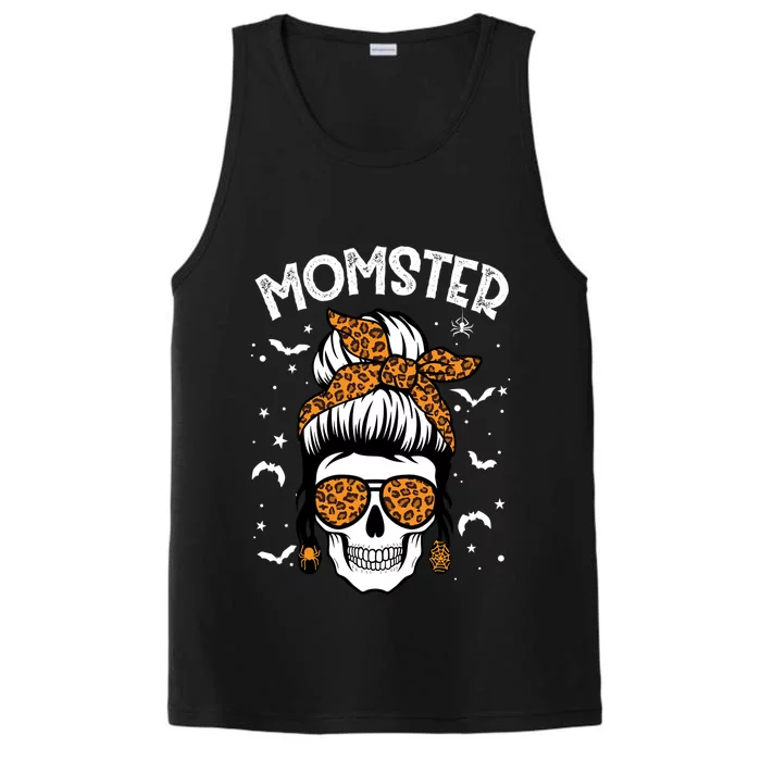 Momster Halloween Costume Skull Mom Messy Hair Bun Monster Gift Performance Tank