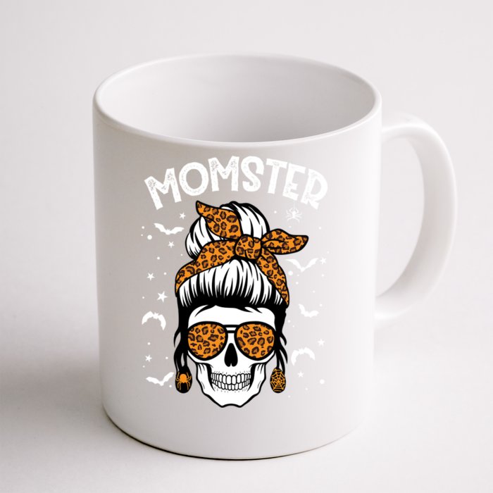 Momster Halloween Costume Skull Mom Messy Hair Bun Monster Gift Front & Back Coffee Mug