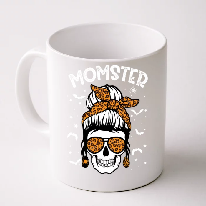 Momster Halloween Costume Skull Mom Messy Hair Bun Monster Gift Front & Back Coffee Mug