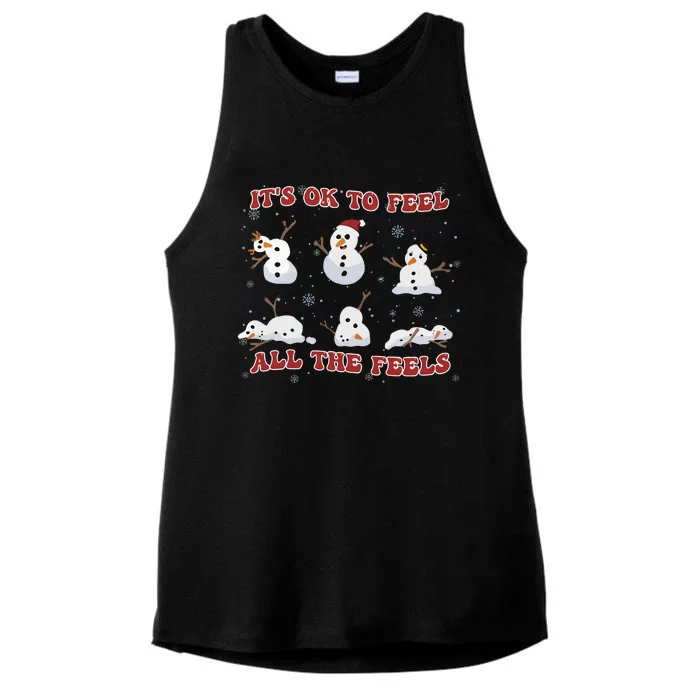 Mental Health Christmas Its Ok To Feel All The Feels Ladies Tri-Blend Wicking Tank