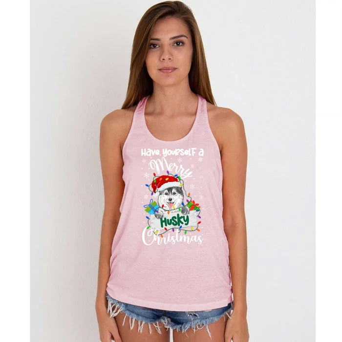 Merry Husky Christmas Siberian Husky Xmas Party Gift Women's Knotted Racerback Tank