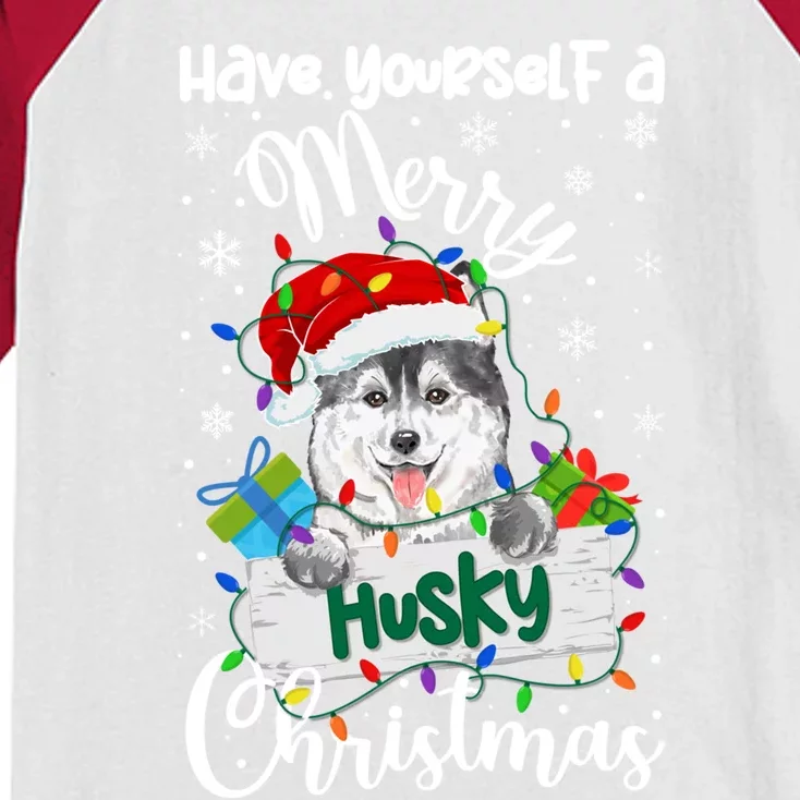 Merry Husky Christmas Siberian Husky Xmas Party Gift Kids Colorblock Raglan Jersey