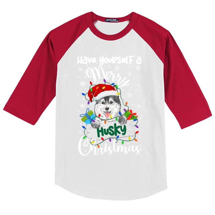 Merry Husky Christmas Siberian Husky Xmas Party Gift Kids Colorblock Raglan Jersey