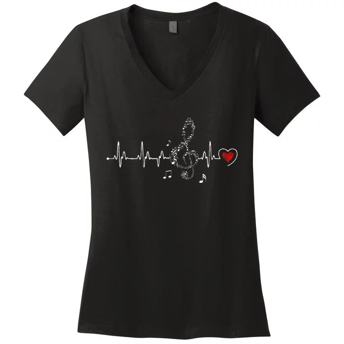 Music Heartbeat Clothing For Music Lovers Women's V-Neck T-Shirt