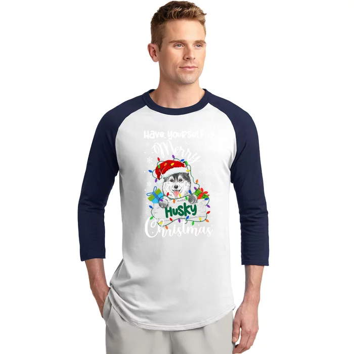 Merry Husky Christmas Siberian Husky Xmas Party Gift Baseball Sleeve Shirt