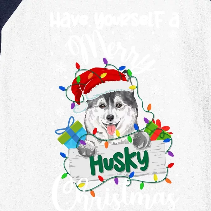 Merry Husky Christmas Siberian Husky Xmas Party Gift Baseball Sleeve Shirt