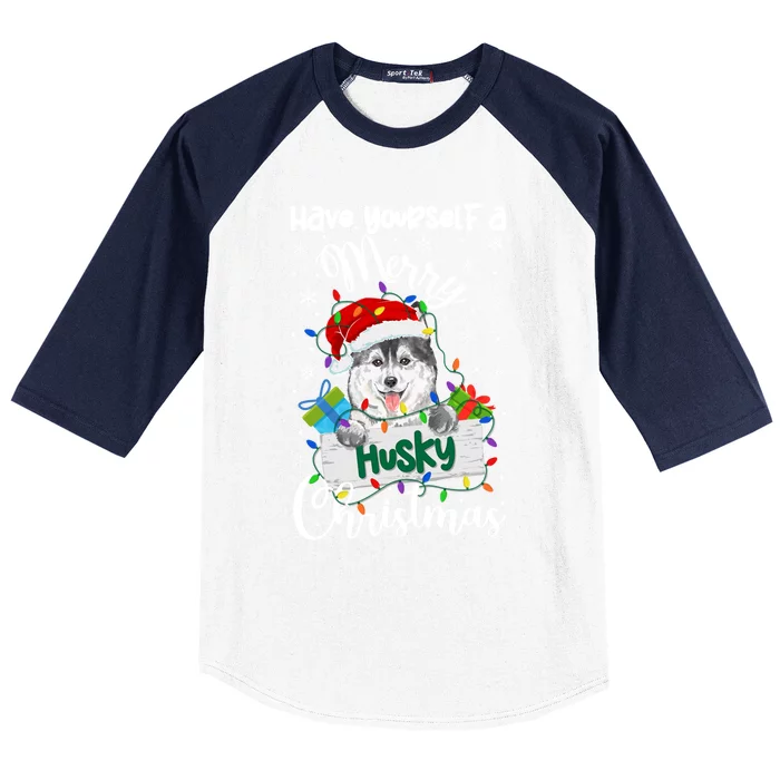 Merry Husky Christmas Siberian Husky Xmas Party Gift Baseball Sleeve Shirt