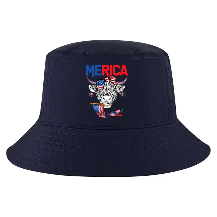 Merica Highland Cow And Usa Flag Patriotic Farmer 4th Of July Gift Cool Comfort Performance Bucket Hat