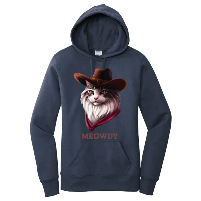 Meowdy Howdy Cowboy Cat Cute Pun Funny Animal Western Sherif Women's Pullover Hoodie