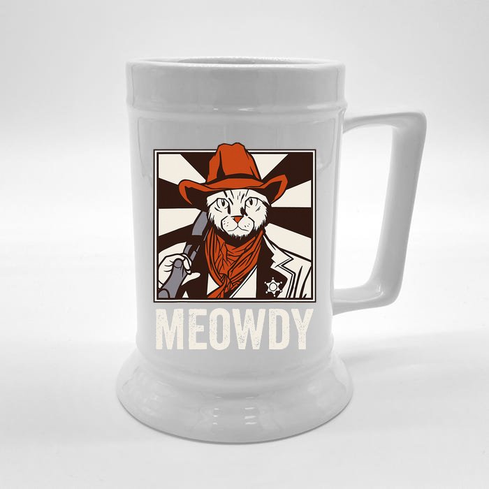 Meowdy Howdy Cat Kitten Country Western Yeehaw Front & Back Beer Stein