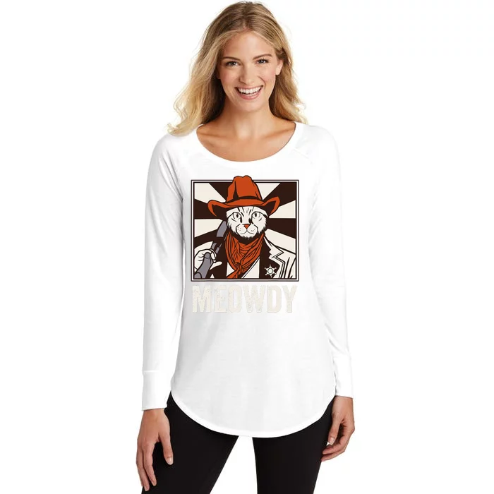 Meowdy Howdy Cat Kitten Country Western Yeehaw Women's Perfect Tri Tunic Long Sleeve Shirt