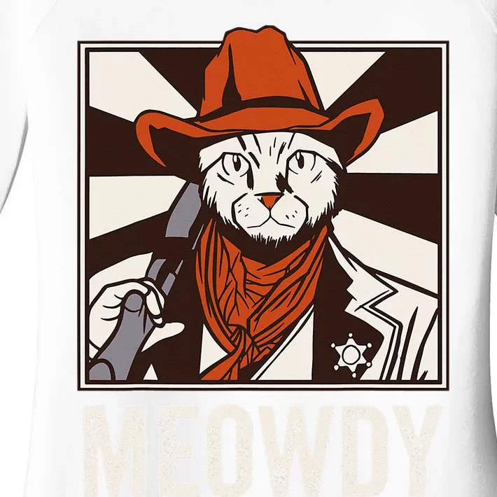 Meowdy Howdy Cat Kitten Country Western Yeehaw Women's Perfect Tri Tunic Long Sleeve Shirt