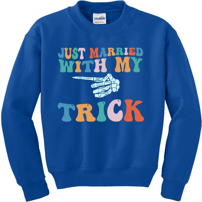 Matching Halloween Couples Just Married She Is My Trick Gift Kids Sweatshirt