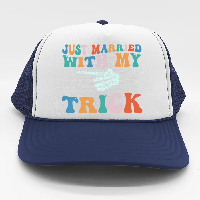 Matching Halloween Couples Just Married She Is My Trick Gift Trucker Hat