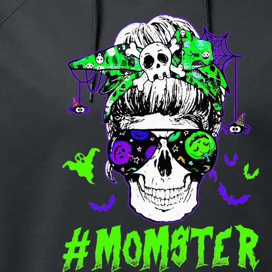 Momster Halloween Costume Skull Mom Messy Hair Bun Monster Performance Fleece Hoodie