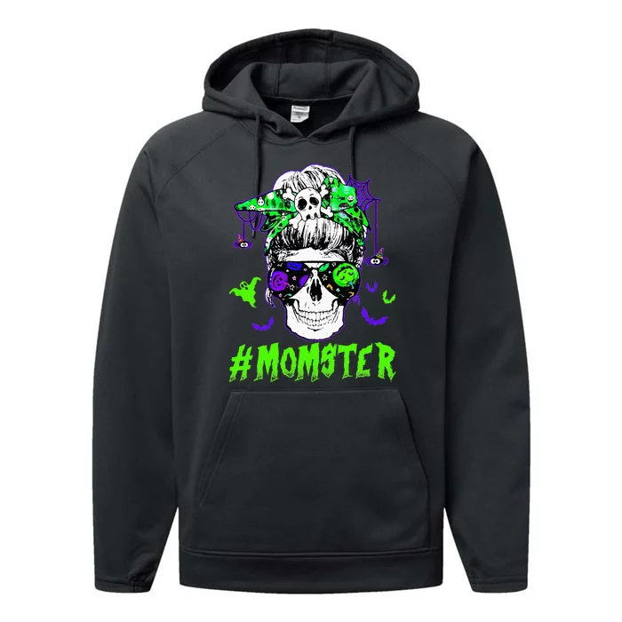 Momster Halloween Costume Skull Mom Messy Hair Bun Monster Performance Fleece Hoodie