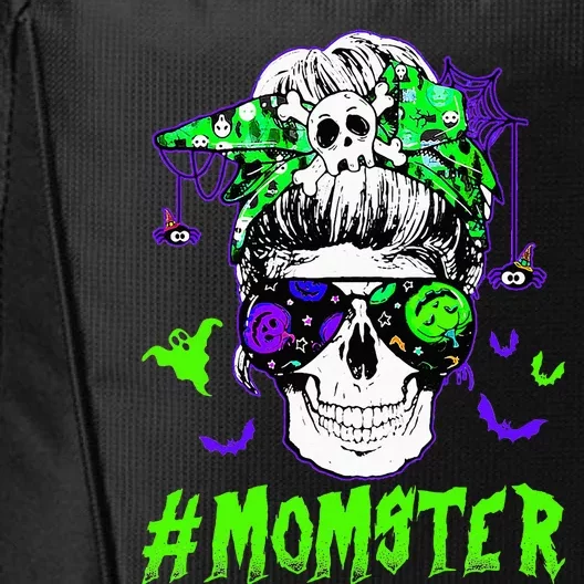 Momster Halloween Costume Skull Mom Messy Hair Bun Monster City Backpack