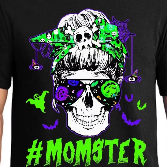 Momster Halloween Costume Skull Mom Messy Hair Bun Monster Pajama Set