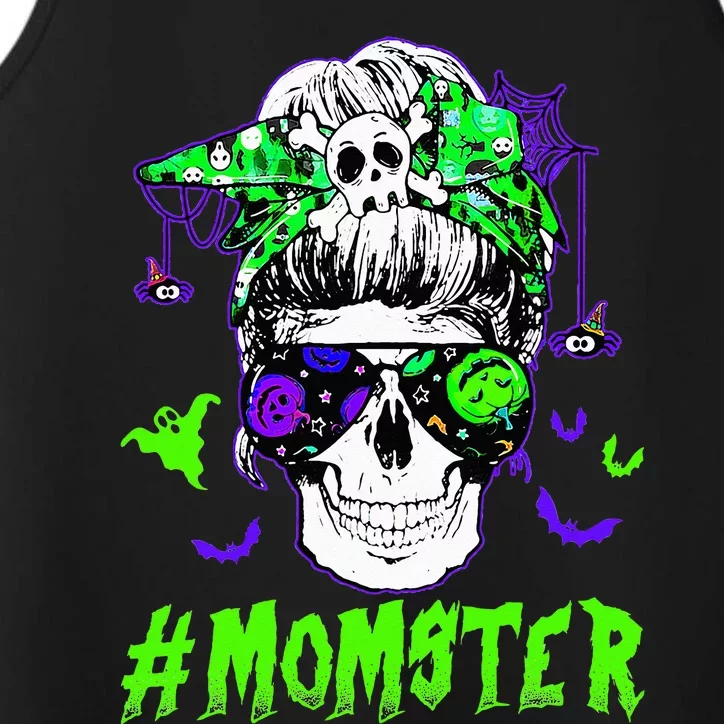 Momster Halloween Costume Skull Mom Messy Hair Bun Monster Performance Tank