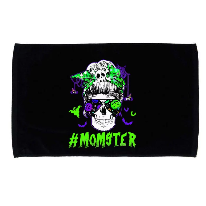 Momster Halloween Costume Skull Mom Messy Hair Bun Monster Microfiber Hand Towel