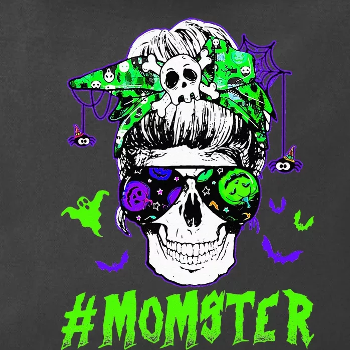 Momster Halloween Costume Skull Mom Messy Hair Bun Monster Zip Tote Bag