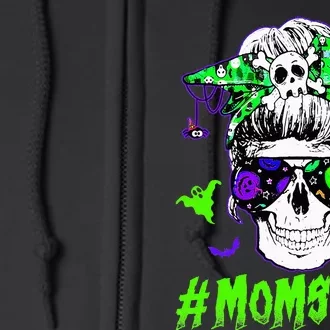 Momster Halloween Costume Skull Mom Messy Hair Bun Monster Full Zip Hoodie