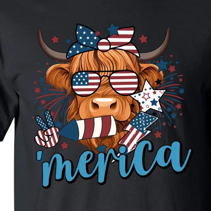 Merica Highland Cow 4th Of July Celebration Tall T-Shirt