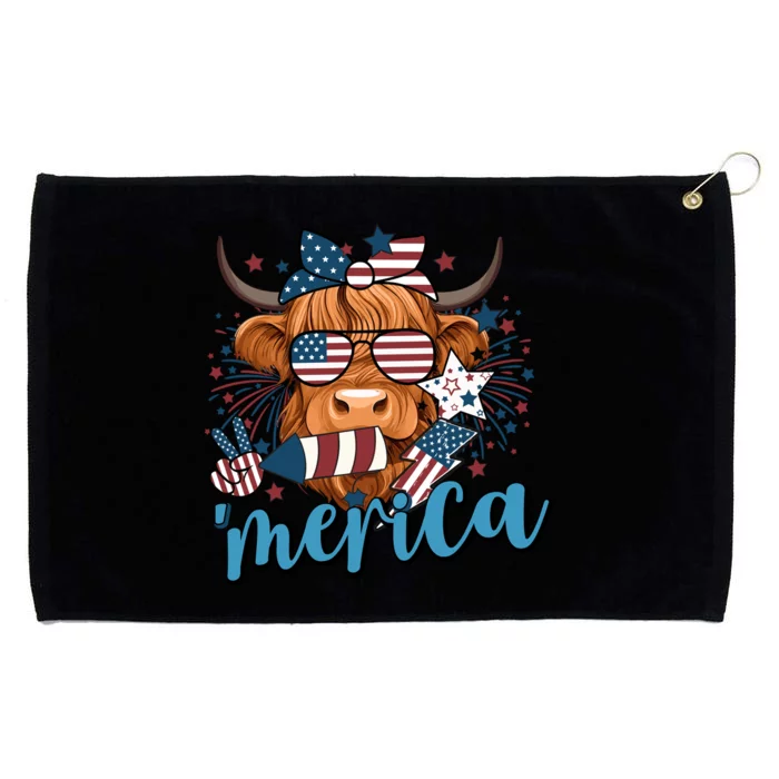 Merica Highland Cow 4th Of July Celebration Grommeted Golf Towel