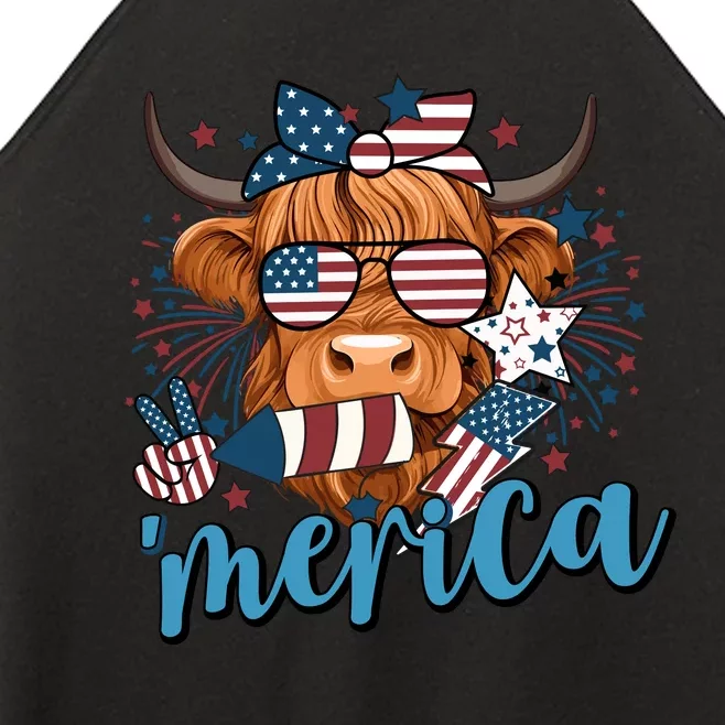 Merica Highland Cow 4th Of July Celebration Women’s Perfect Tri Rocker Tank