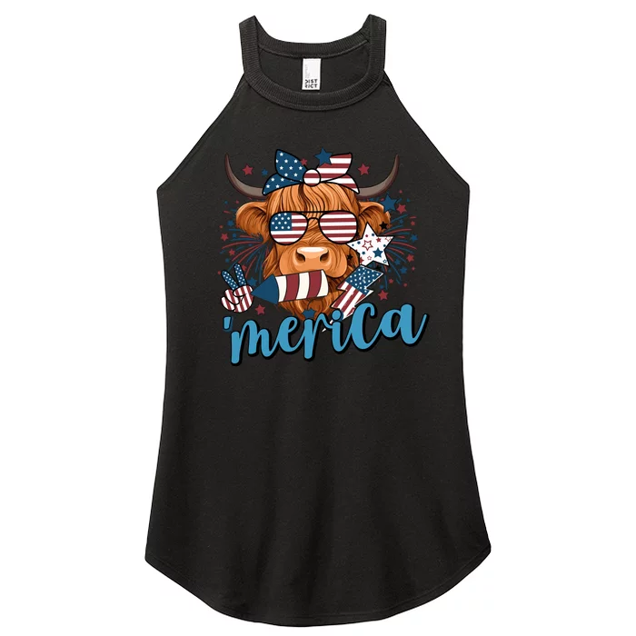 Merica Highland Cow 4th Of July Celebration Women’s Perfect Tri Rocker Tank