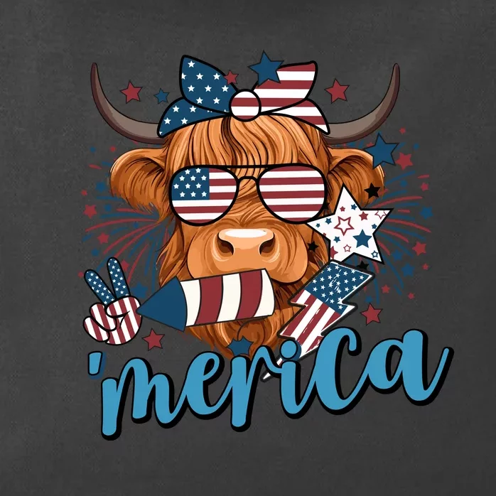 Merica Highland Cow 4th Of July Celebration Zip Tote Bag