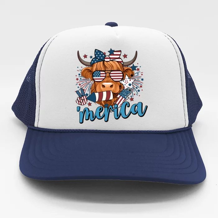 Merica Highland Cow 4th Of July Celebration Trucker Hat