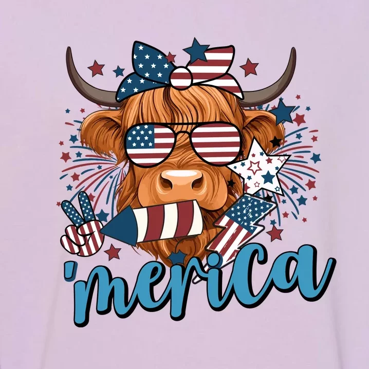 Merica Highland Cow 4th Of July Celebration Garment-Dyed Sweatshirt