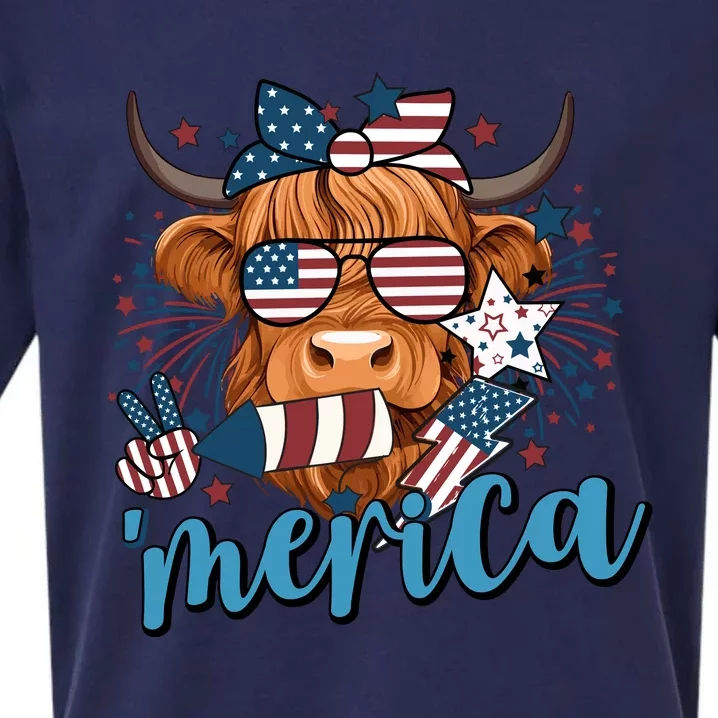 Merica Highland Cow 4th Of July Celebration Sueded Cloud Jersey T-Shirt