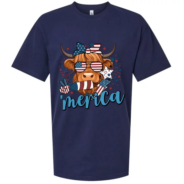 Merica Highland Cow 4th Of July Celebration Sueded Cloud Jersey T-Shirt