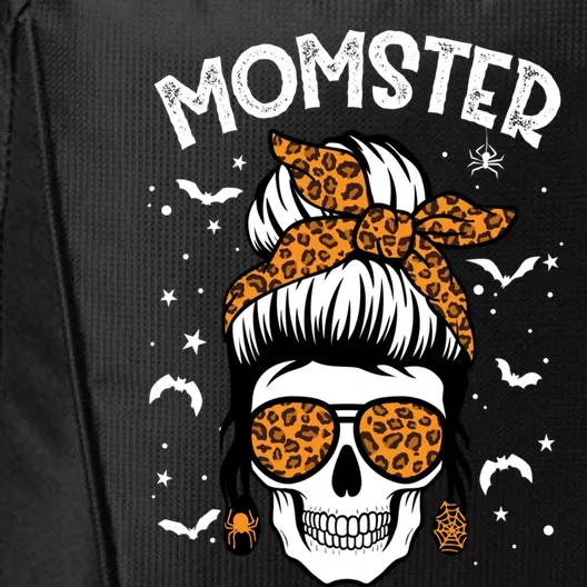 Momster Halloween Costume Skull Mom Messy Hair Bun Monster Gift City Backpack