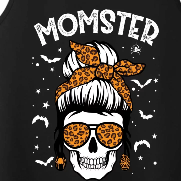 Momster Halloween Costume Skull Mom Messy Hair Bun Monster Gift Performance Tank