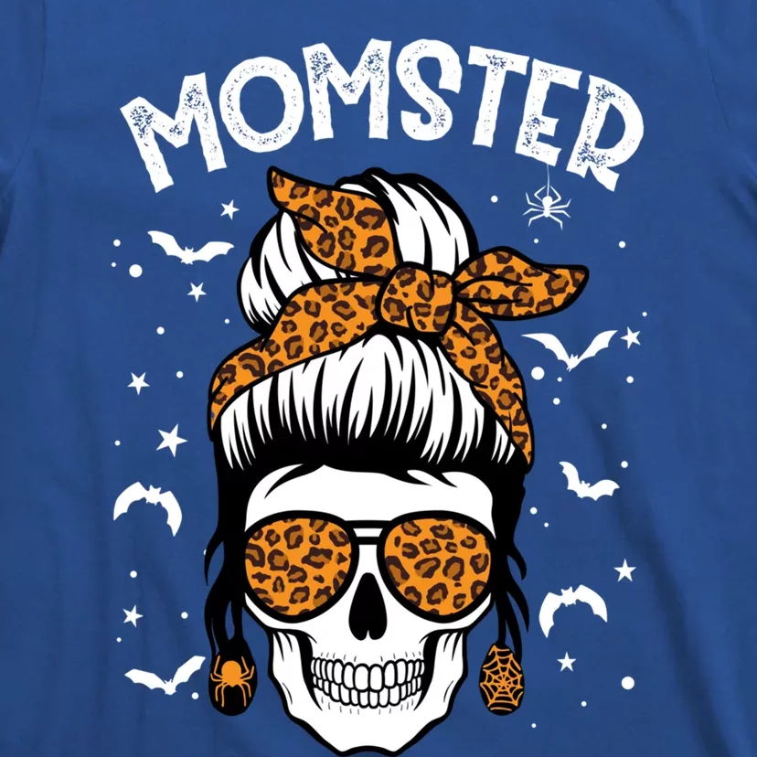 Momster Halloween Costume Skull Mom Messy Hair Bun Monster Gift T-Shirt